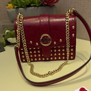 Michael Kors Burgundy Crossbody Bag Shoulder Bag with Gold Studs
